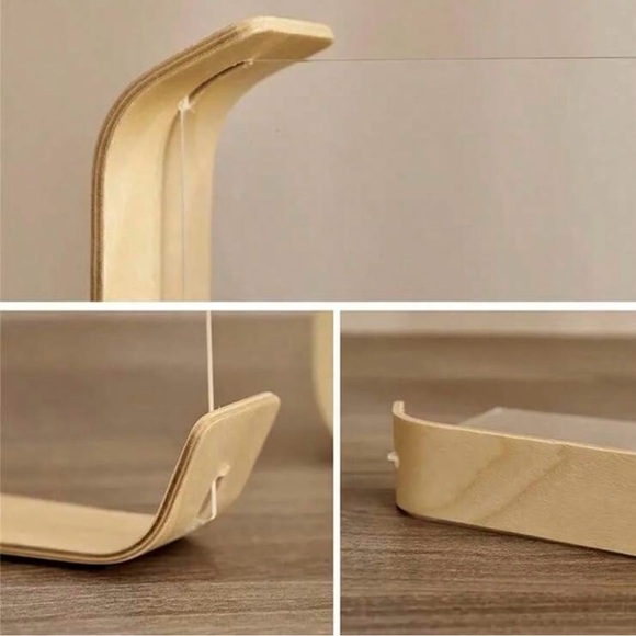 One Modern Curved Natural Wood Frame with Asymmetrical Design and Acrylic - Picture 7 of 11